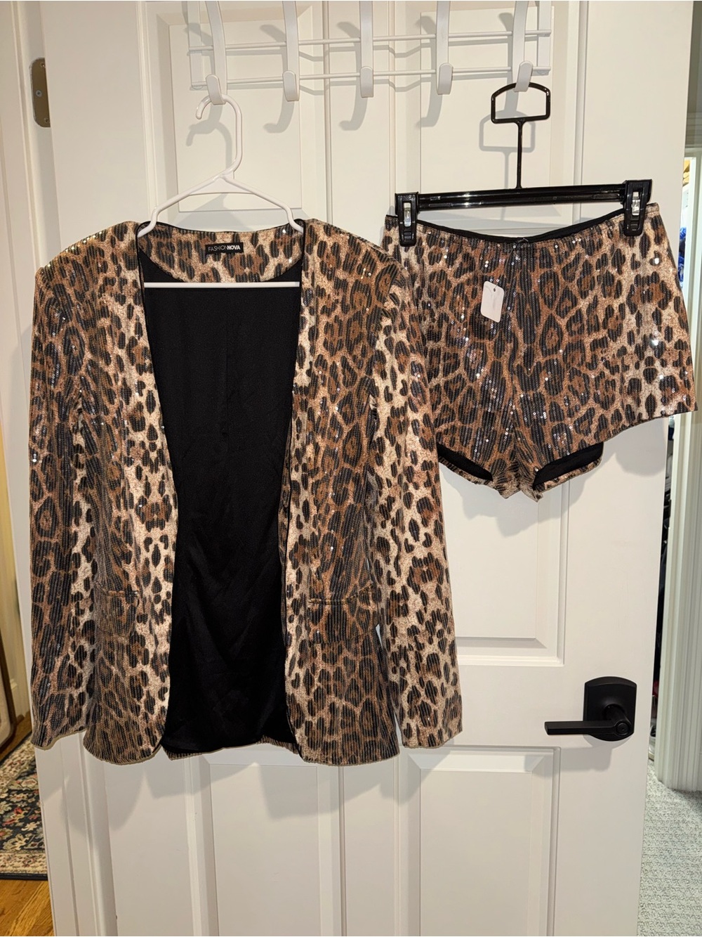 NWT Leopard Sequin Blazer & Shorts Set - Brown Animal Print Medium